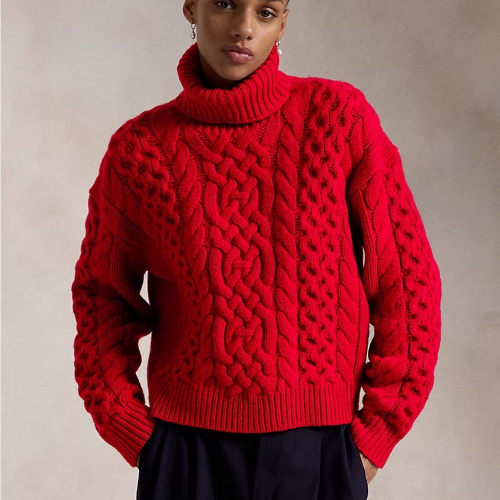 Lauren Ralph Lauren red cable knit chunky knit sweater